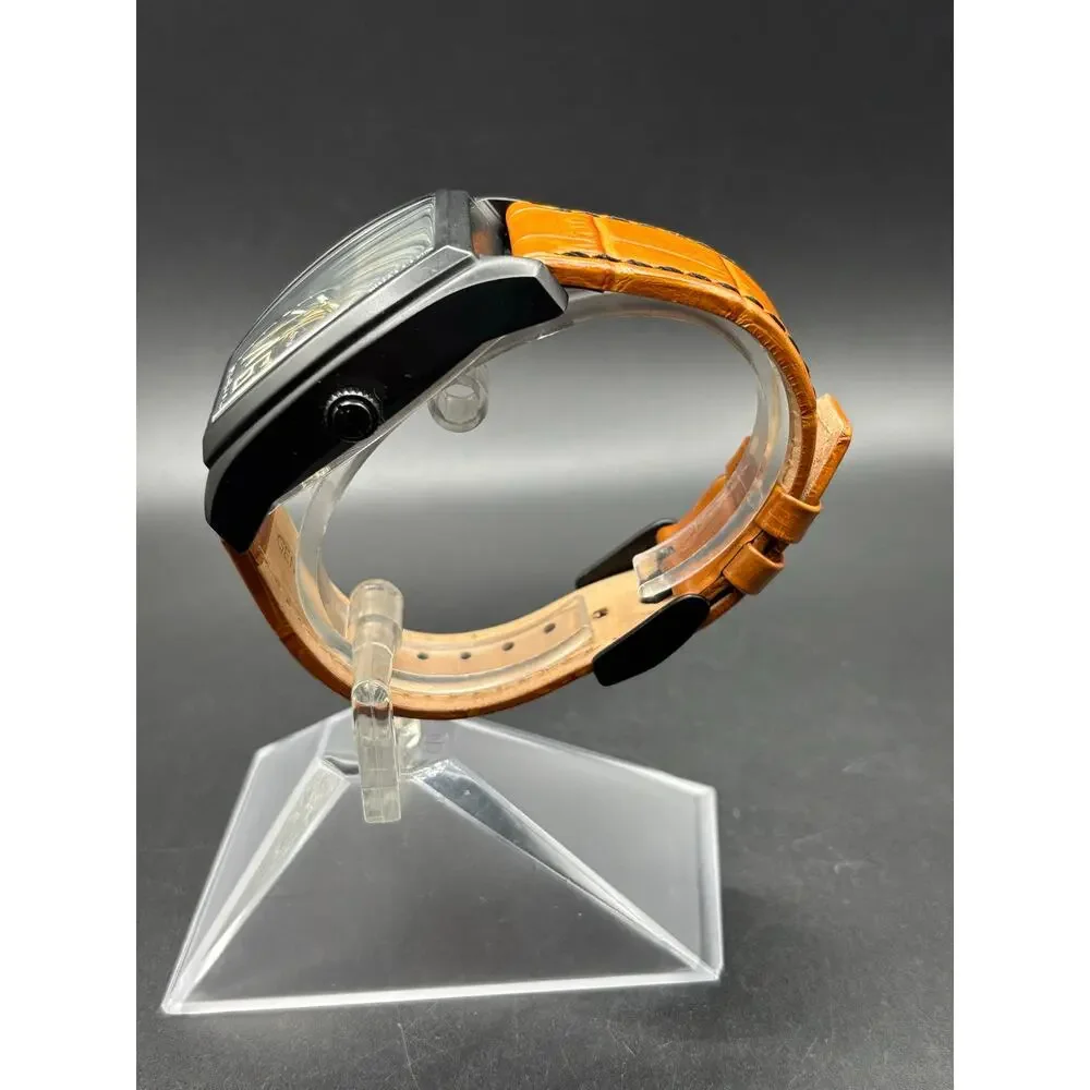 Kenneth Cole KC51083004 Automatic Skeleton Tonneau Leather Strap Men’s Watch